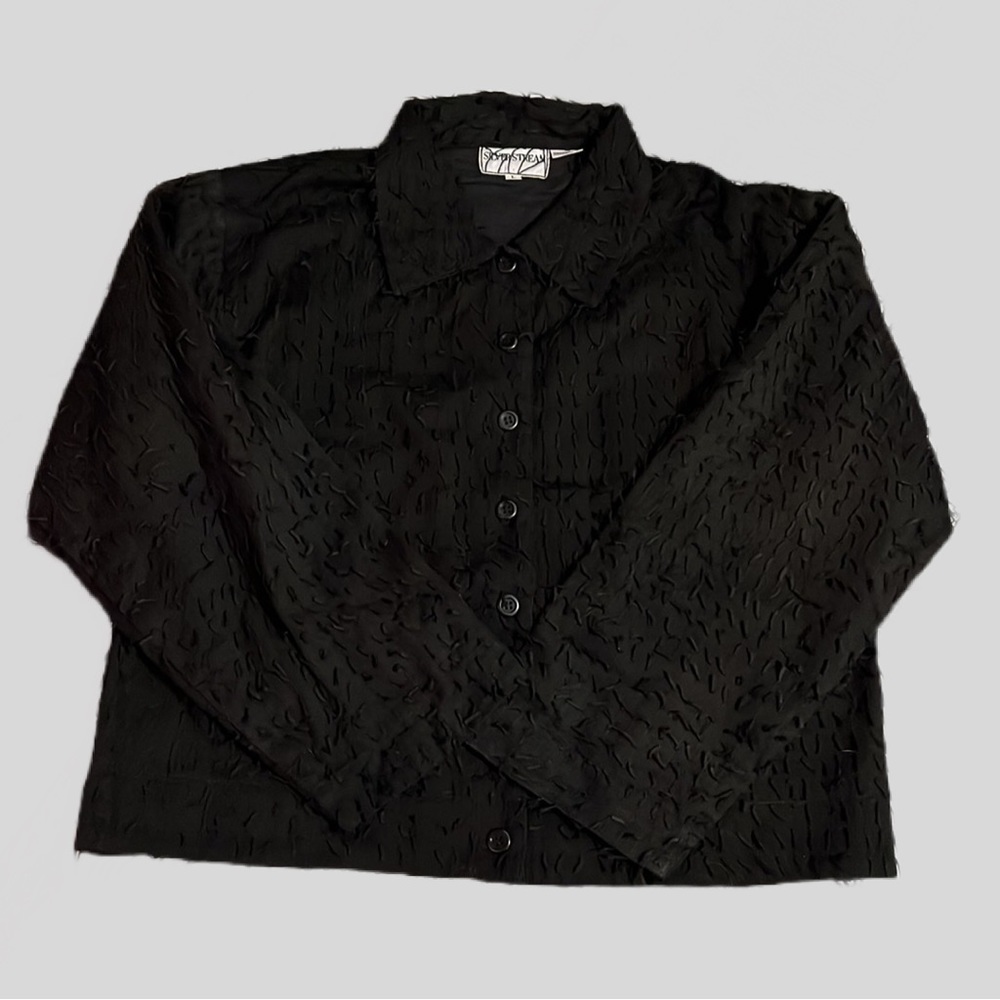Vintage Silver Stream Black Button Down Fringe Top Shirt Women’s Size Large